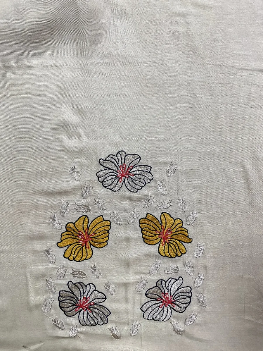 Georgette Cotton | Yellow & Off-white | Thread & Lace Work Printed | Unstitched Suit