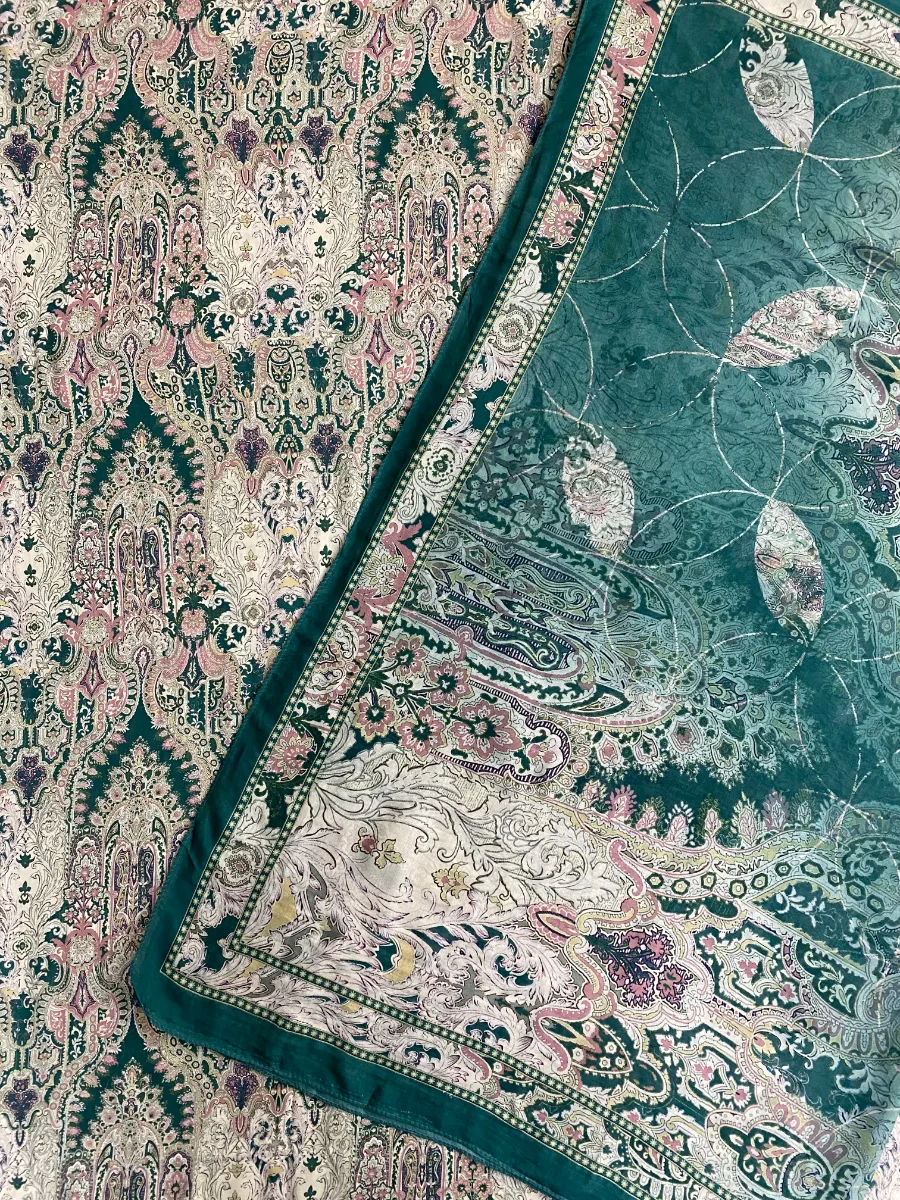 Muslin | Cream with Green Print | Printed | Unstitched Suit