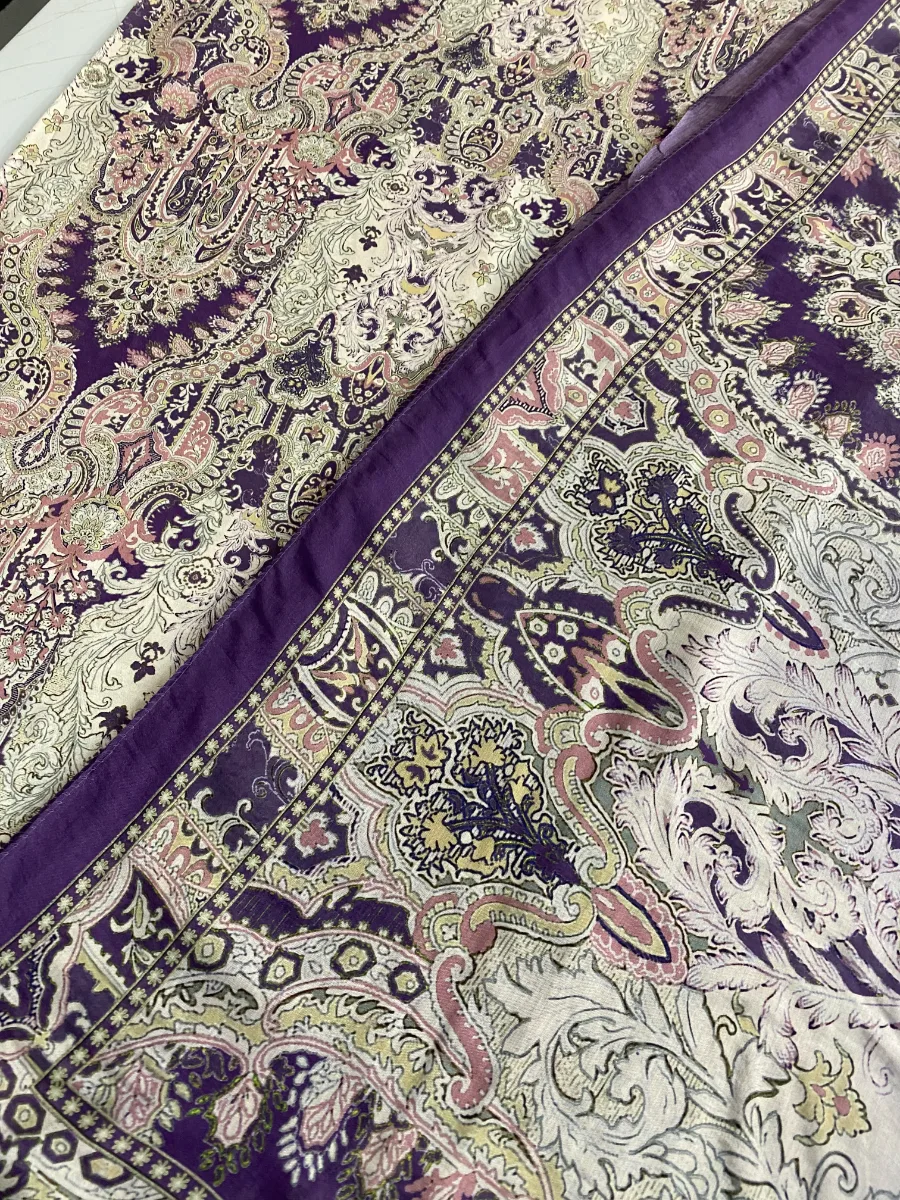 Muslin | Cream with Purple Print | Printed | Unstitched Suit