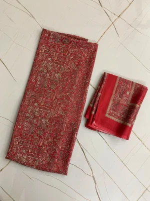 Muslin | Cream with Red Print | Printed | Unstitched Suit