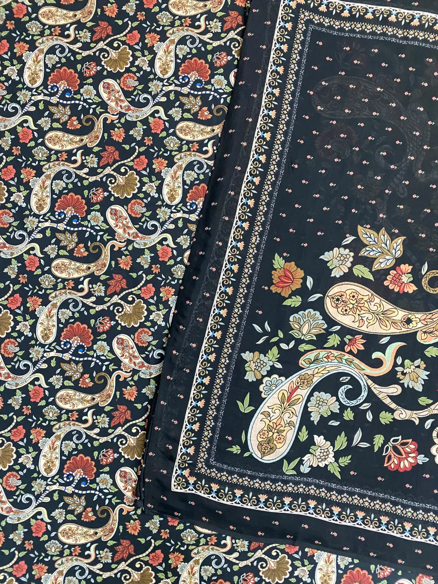 Pure Cotton | Black | Printed | Unstitched Suit