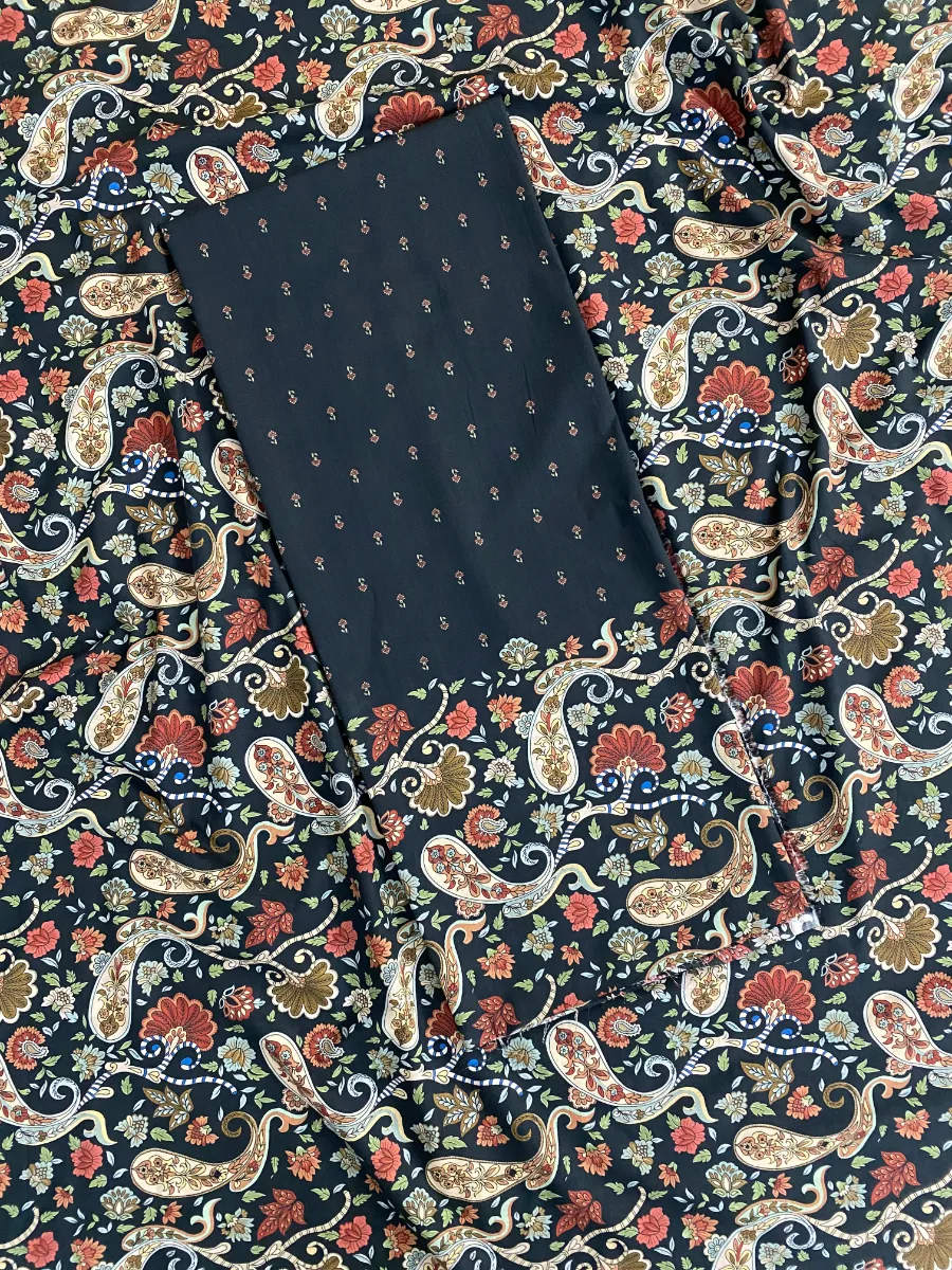 Pure Cotton | Black | Printed | Unstitched Suit