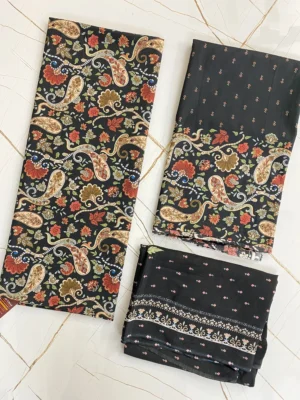 Pure Cotton | Black | Printed | Unstitched Suit