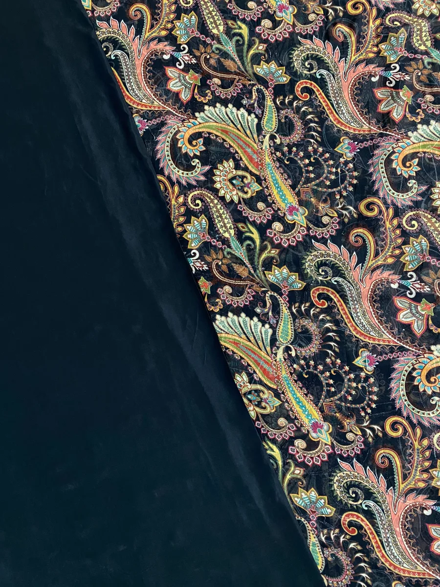 Pure Georgette | Black Multicolour Flower | Aari & Printed | Unstitched