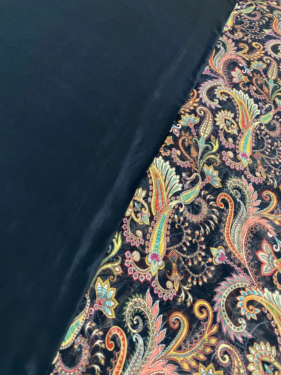 Pure Georgette | Black Multicolour Flower | Aari & Printed | Unstitched