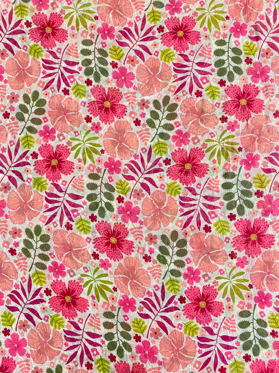 Pure Georgette | Magenta Pink Multicolour Flower | Aari & Printed | Unstitched