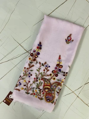 Pure Organza | Lavender Pink Multicolour | Thread Knot Work | Unstitched
