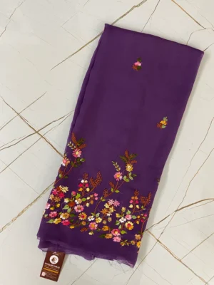 Pure Organza | Purple Multicolour | Thread Knot Work | Unstitched