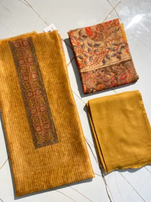 Chanderi Cotton | Mustard Yellow | Printed Paisley | Unstitched Suit