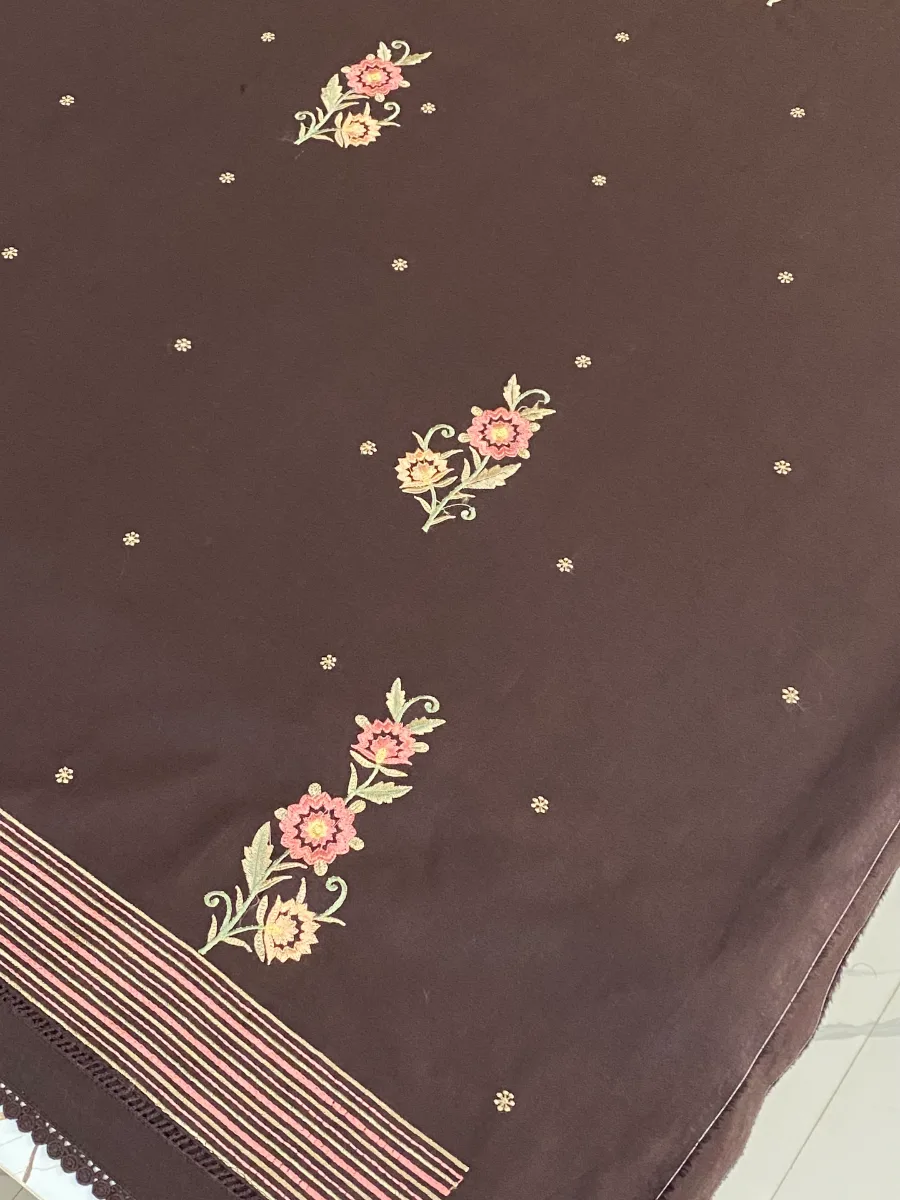 Cotton | Dark Brown | Thread Work | Unstitched Suit