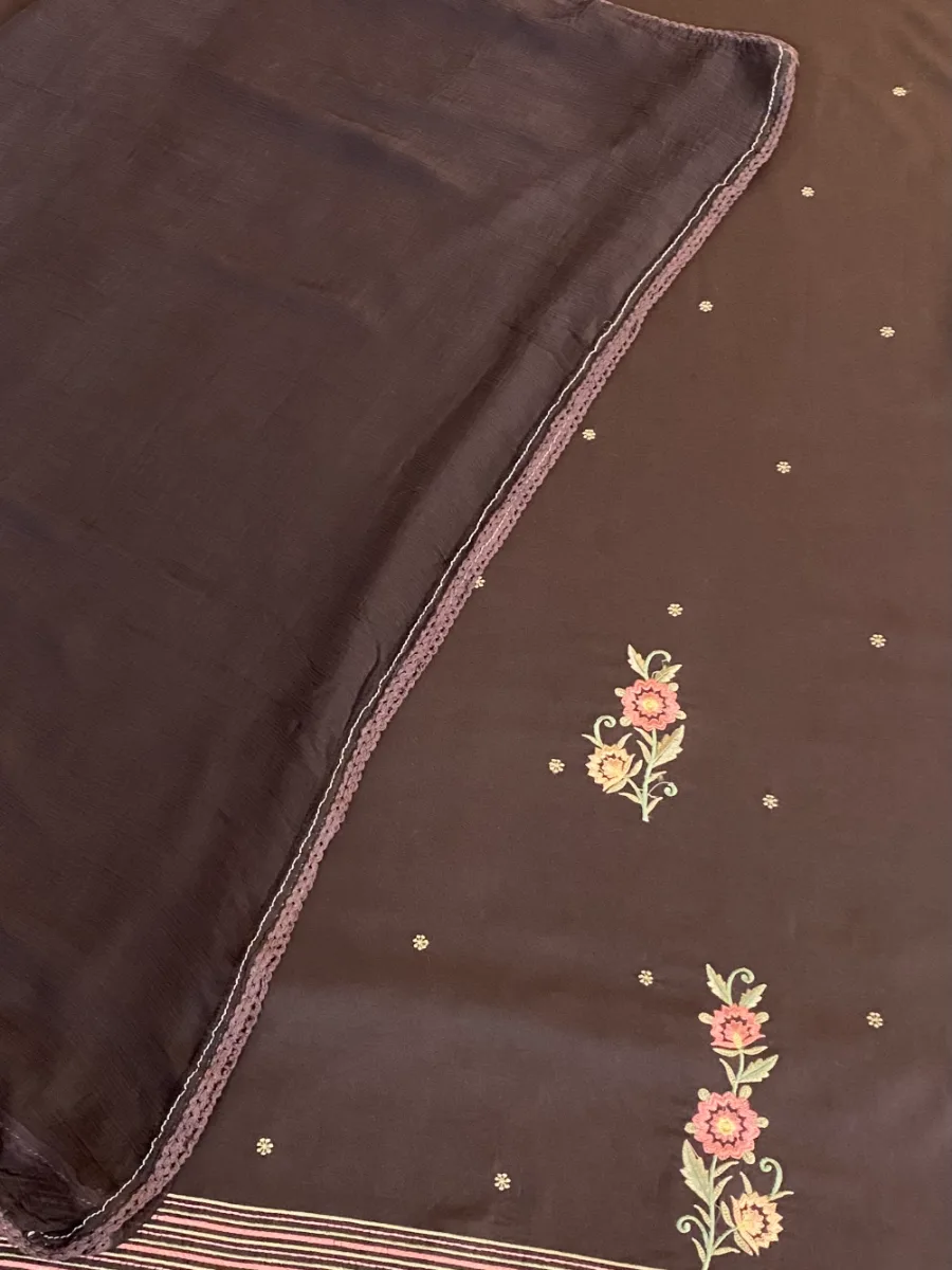 Cotton | Dark Brown | Thread Work | Unstitched Suit