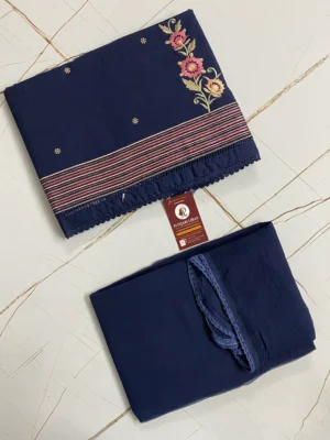 Cotton | Dark Navy | Thread Work | Unstitched Suit