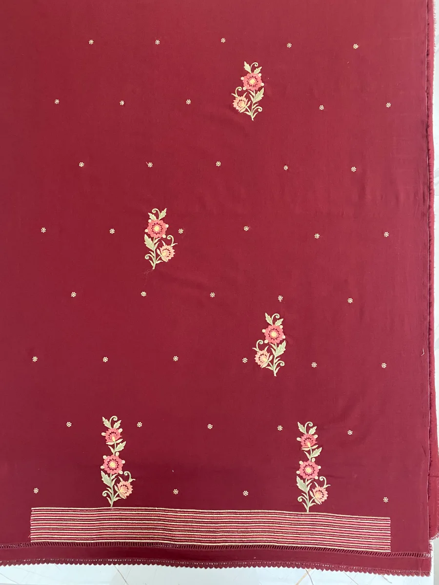 Cotton | Deep Maroon | Thread Work | Unstitched Suit