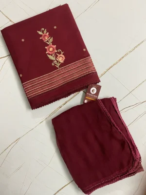 Cotton | Deep Maroon | Thread Work | Unstitched Suit