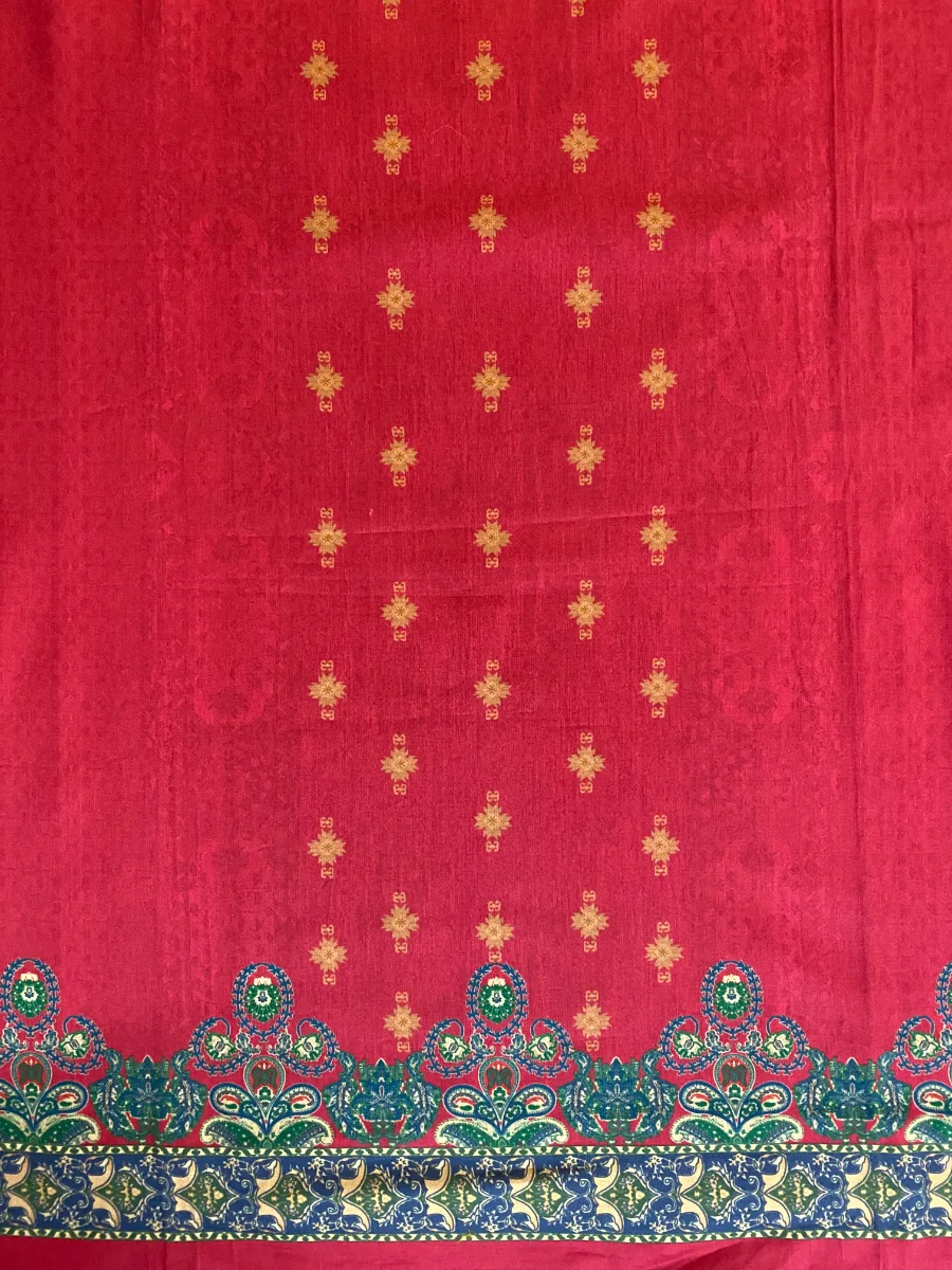 Cotton | Deep Red | Thread Work Printed | Unstitched Suit