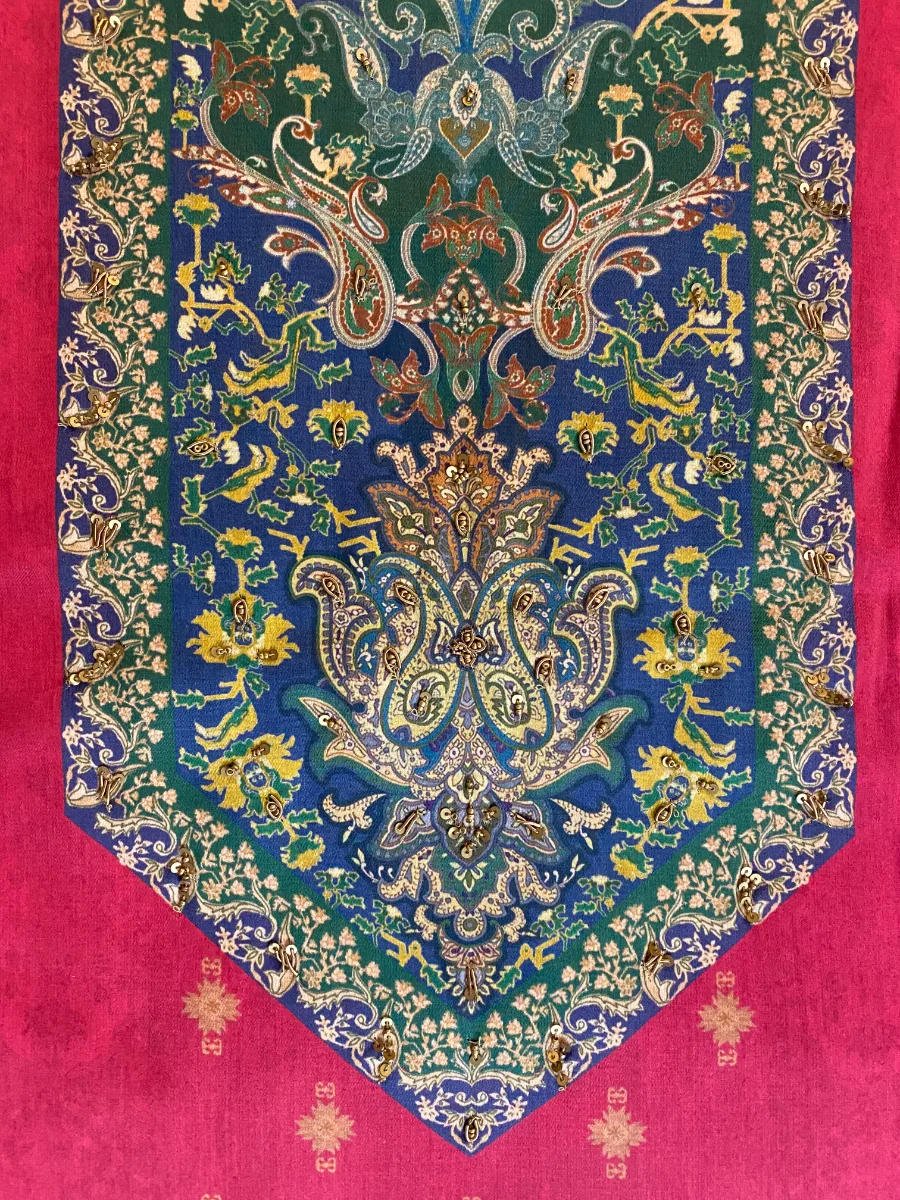 Cotton | Deep Red | Thread Work Printed | Unstitched Suit