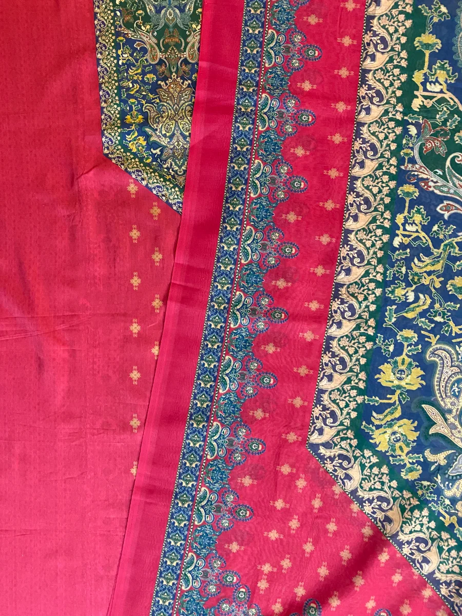 Cotton | Deep Red | Thread Work Printed | Unstitched Suit