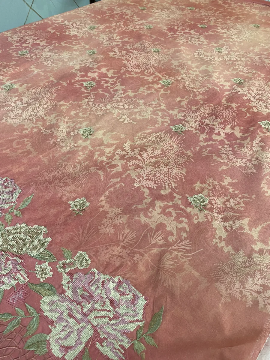 Cotton | Dusty Rose Pink | Printed & Machine Embroidered | Unstitched Suit