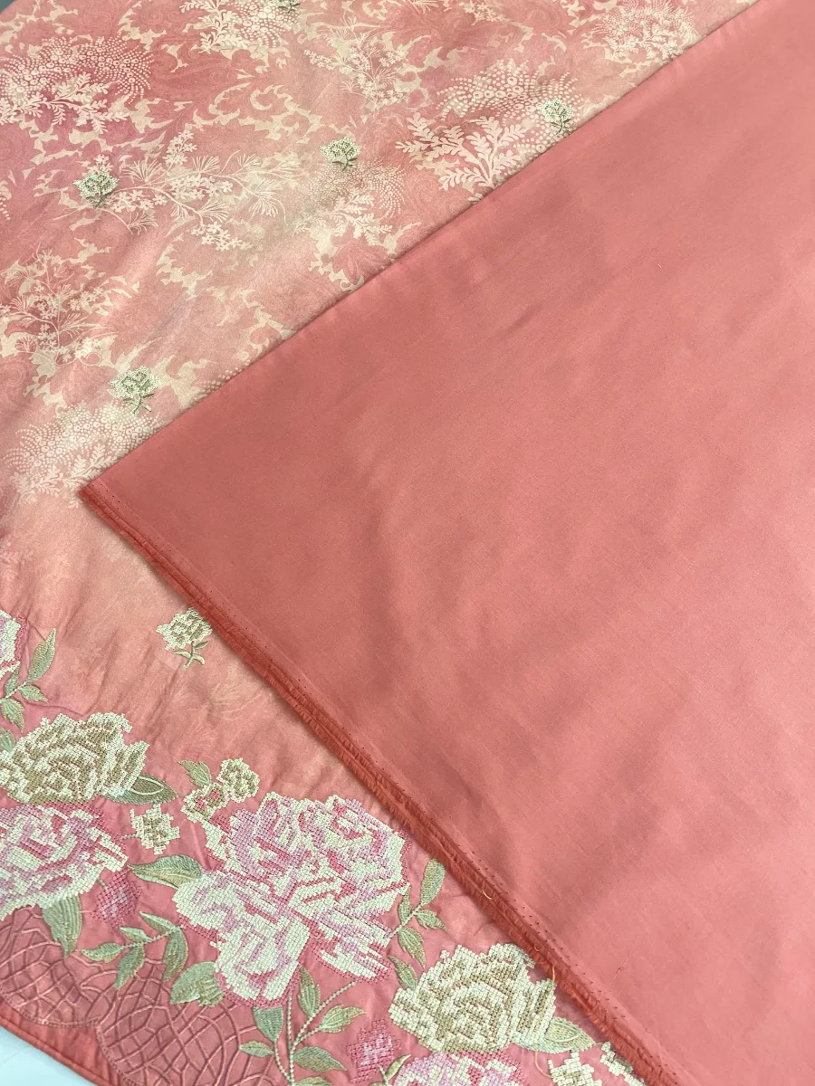 Cotton | Dusty Rose Pink | Printed & Machine Embroidered | Unstitched Suit