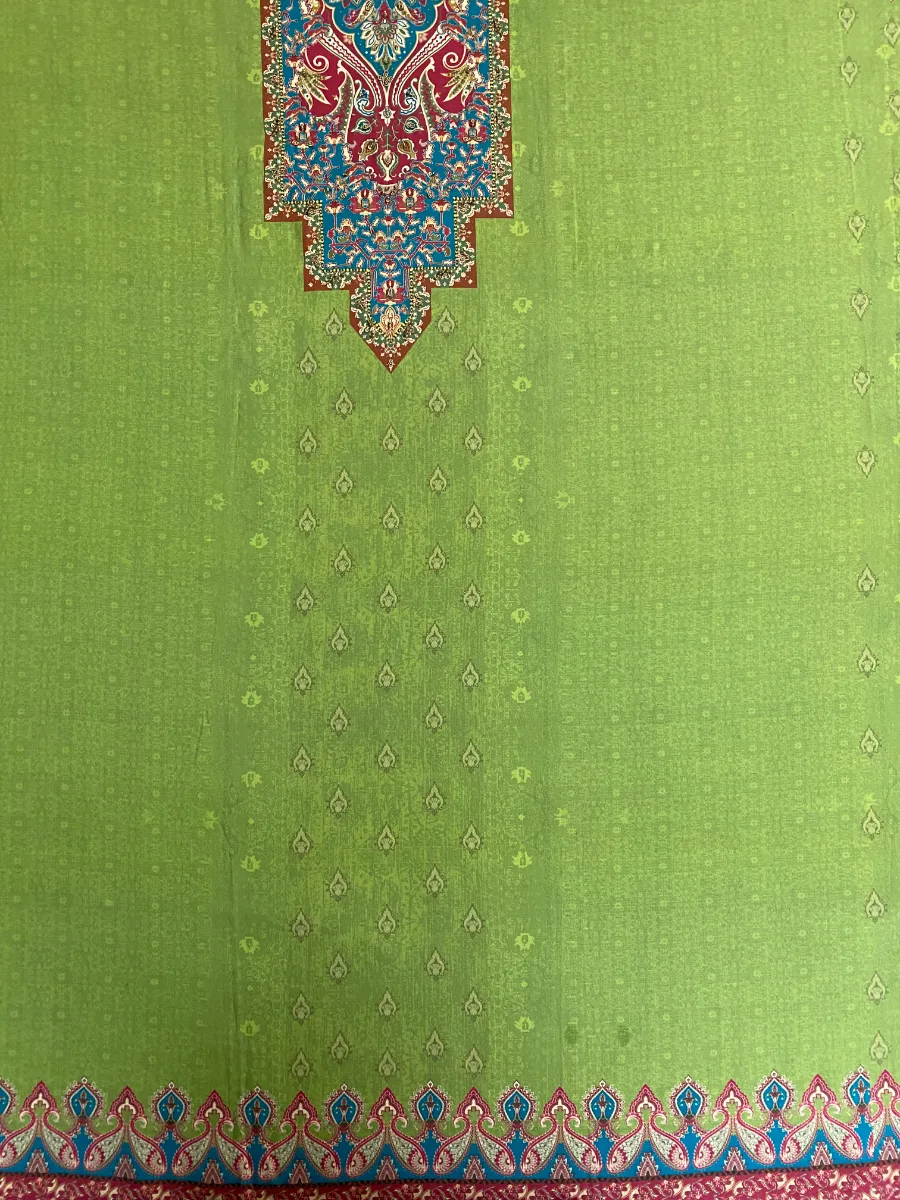 Cotton | Green | Thread & Printed Work | Unstitched Suit