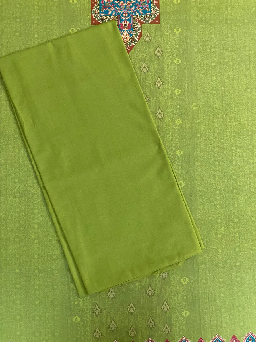 Cotton | Green | Thread & Printed Work | Unstitched Suit