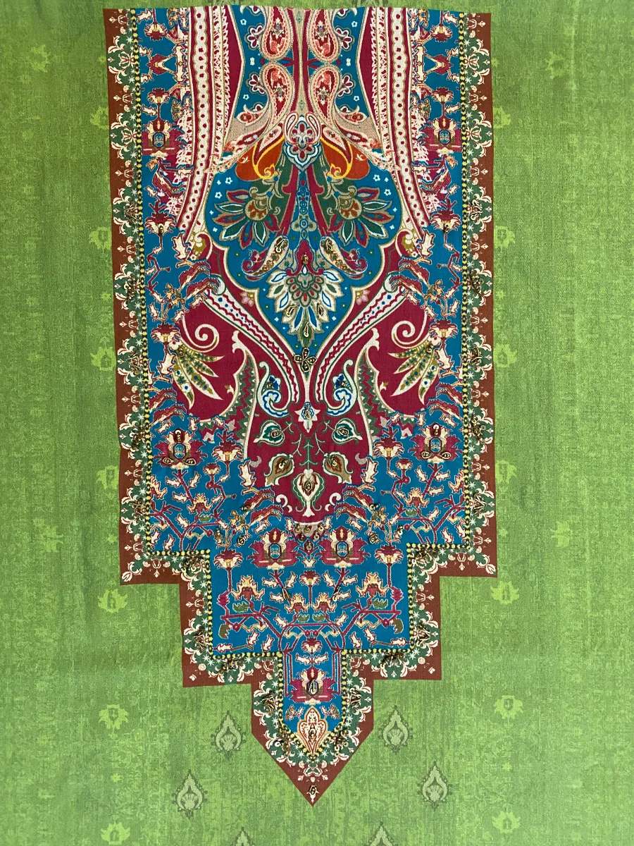 Cotton | Green | Thread & Printed Work | Unstitched Suit