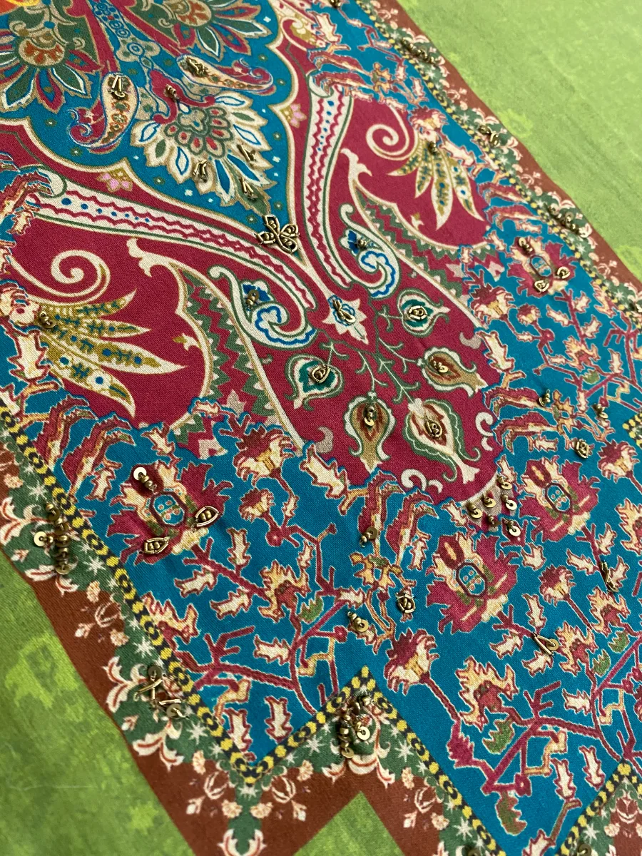 Cotton | Green | Thread & Printed Work | Unstitched Suit