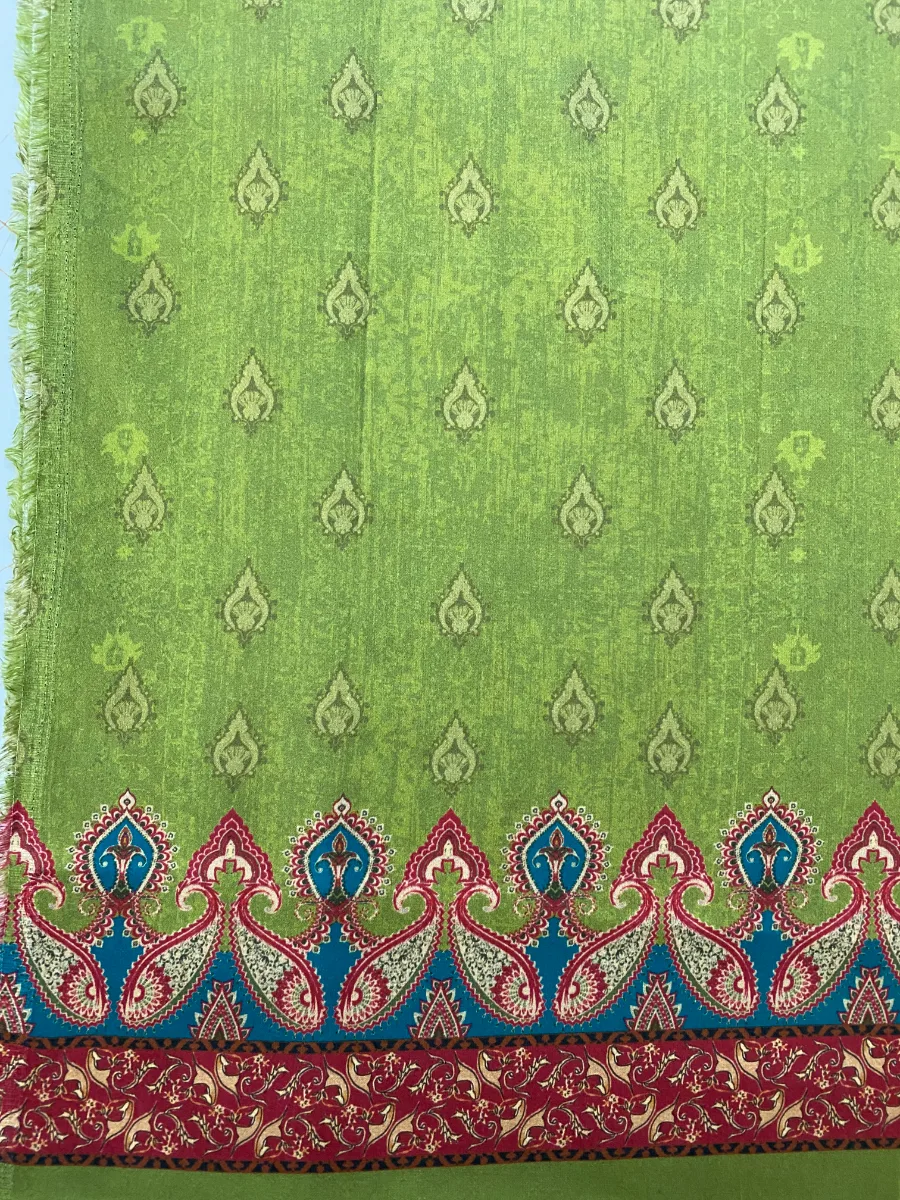 Cotton | Green | Thread & Printed Work | Unstitched Suit