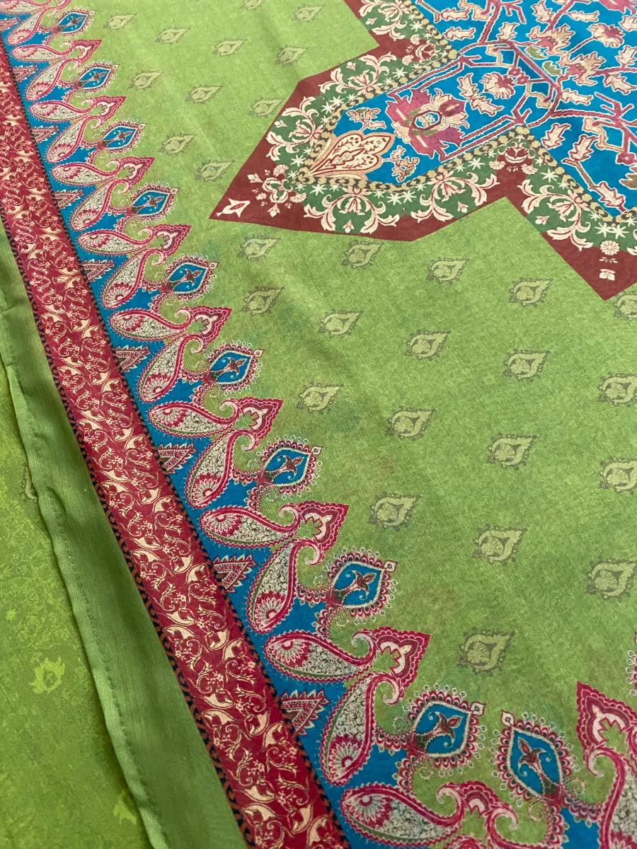 Cotton | Green | Thread & Printed Work | Unstitched Suit