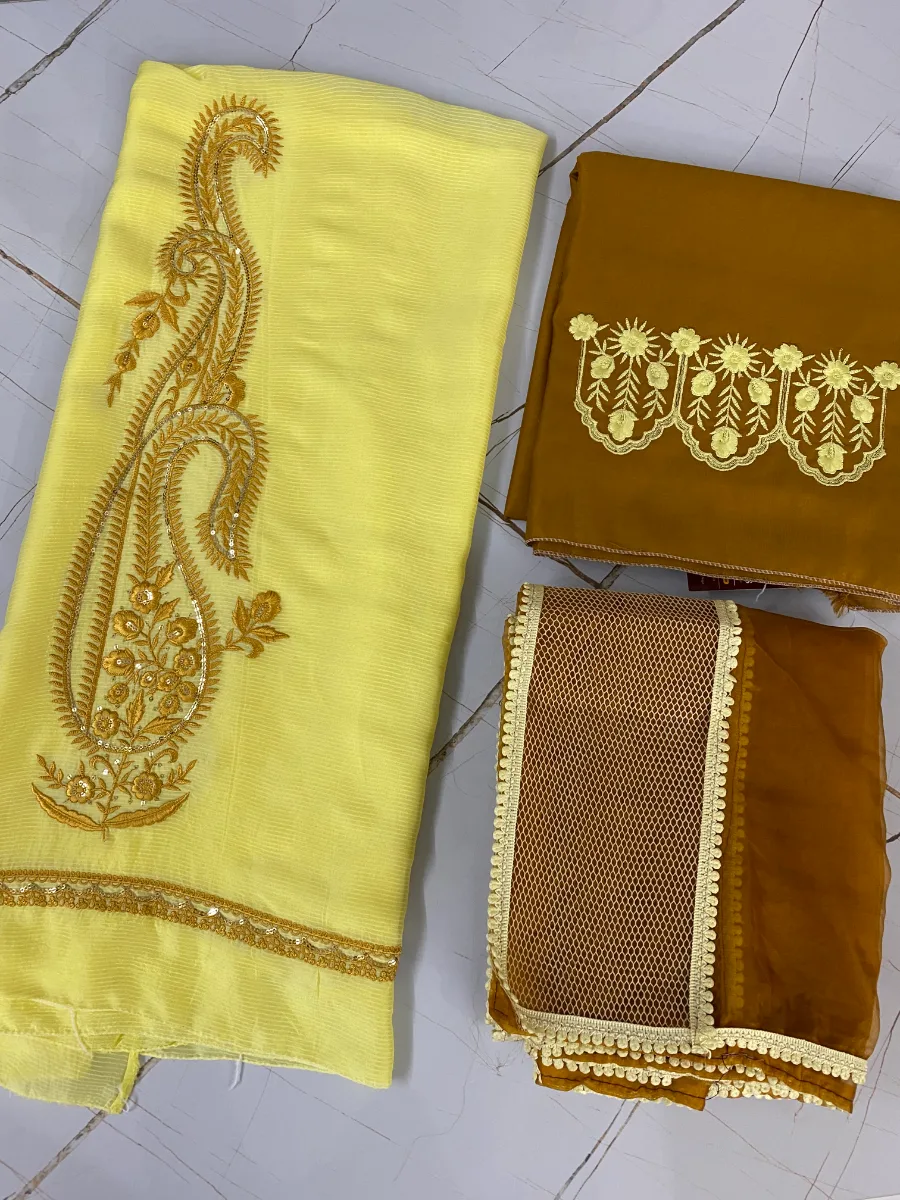 Cotton | Lemon | Thread Work | Unstitched Suit
