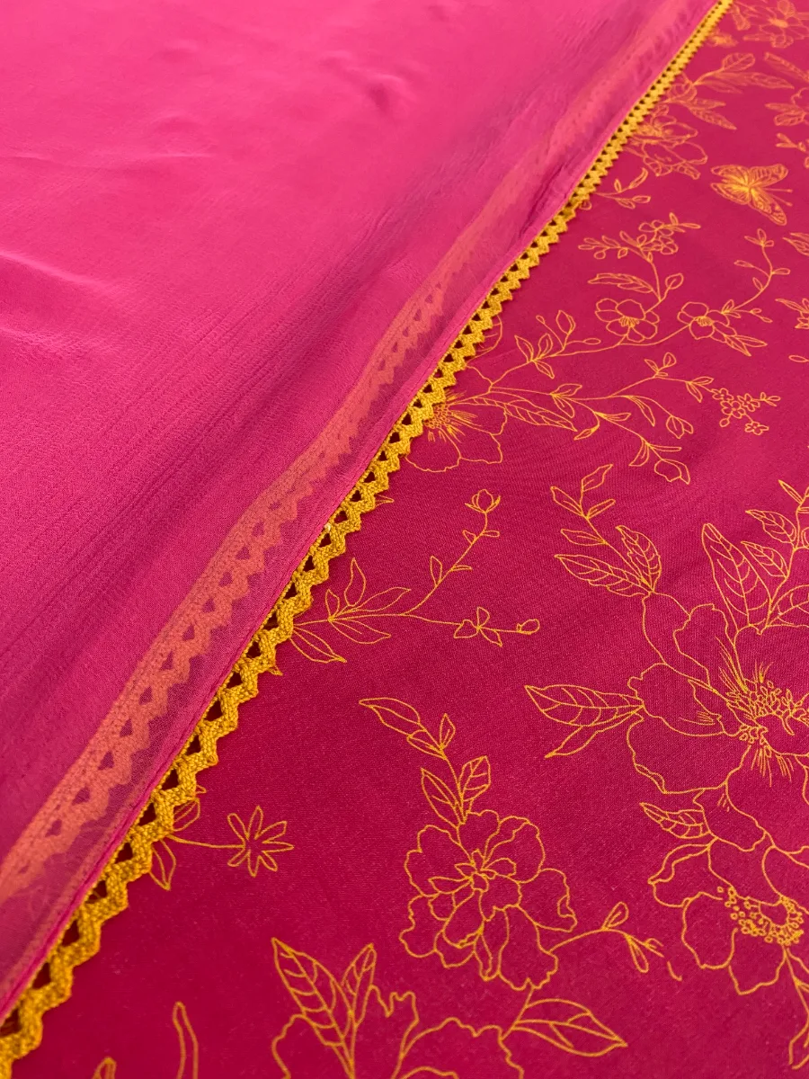 Cotton | Magenta | Lace & Print | Unstitched Suit