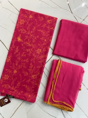 Cotton | Magenta | Lace & Print | Unstitched Suit