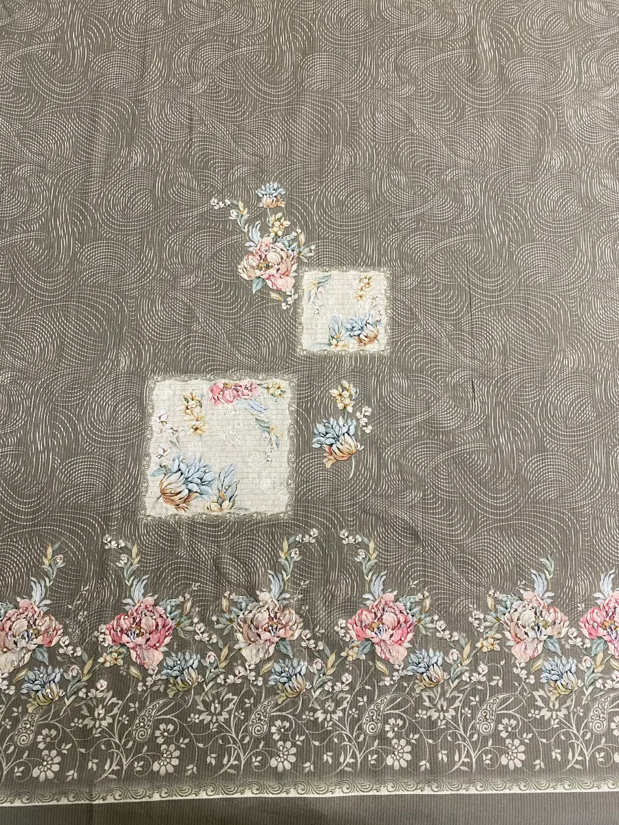 Cotton | Mouse Brown | Thread Work & Lace Work & Printed | Unstitched