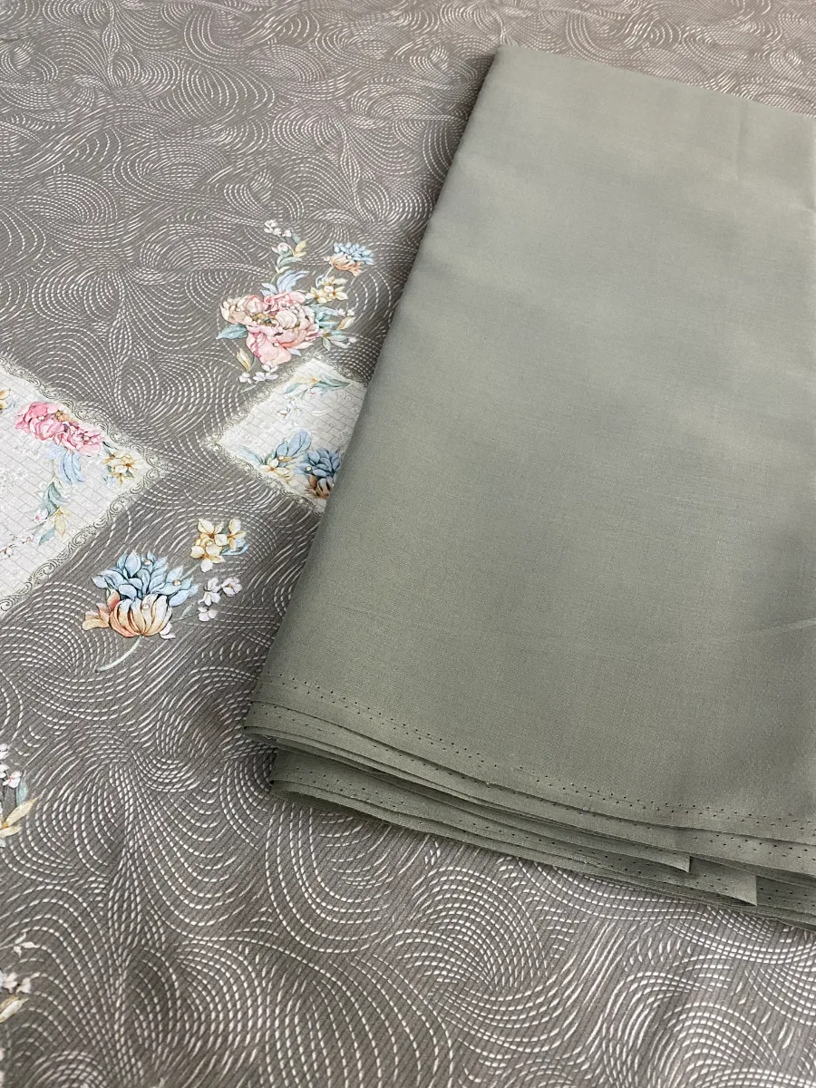 Cotton | Mouse Brown | Thread Work & Lace Work & Printed | Unstitched
