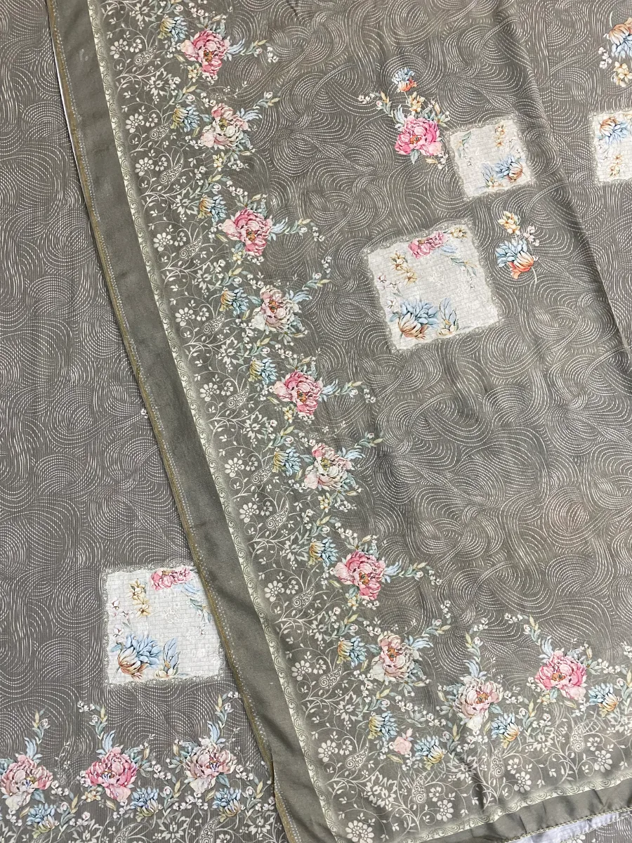 Cotton | Mouse Brown | Thread Work & Lace Work & Printed | Unstitched