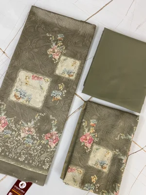 Cotton | Mouse Brown | Thread Work & Lace Work & Printed | Unstitched