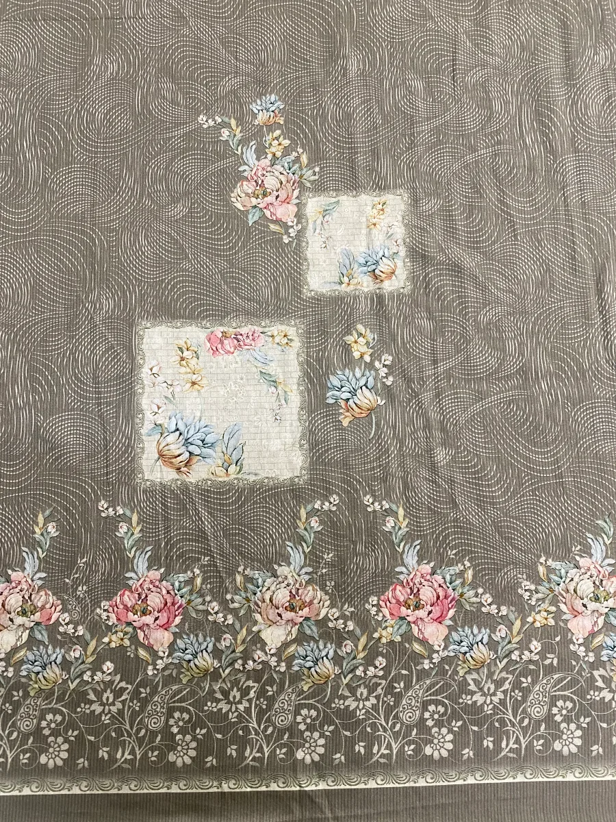 Cotton | Mouse Brown | Thread Work & Lace Work & Printed | Unstitched