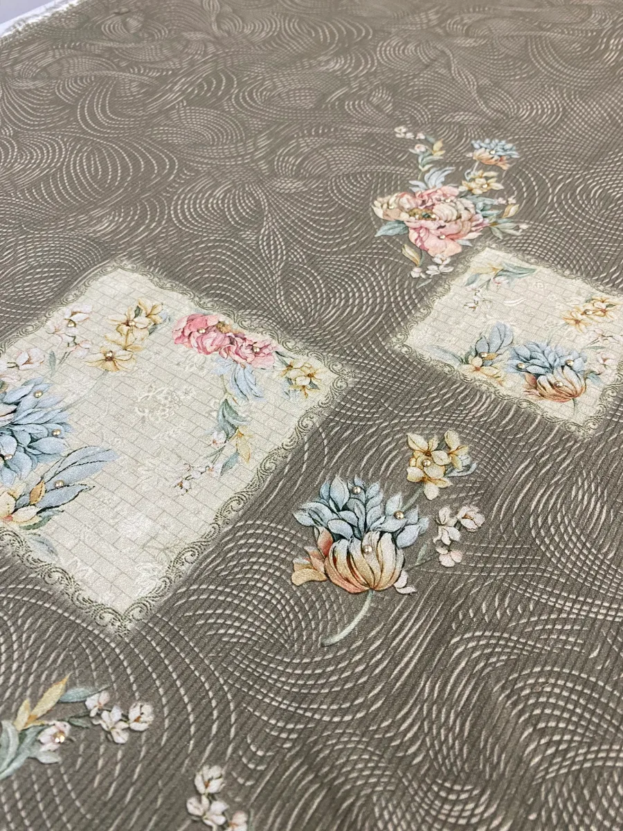 Cotton | Mouse Brown | Thread Work & Lace Work & Printed | Unstitched