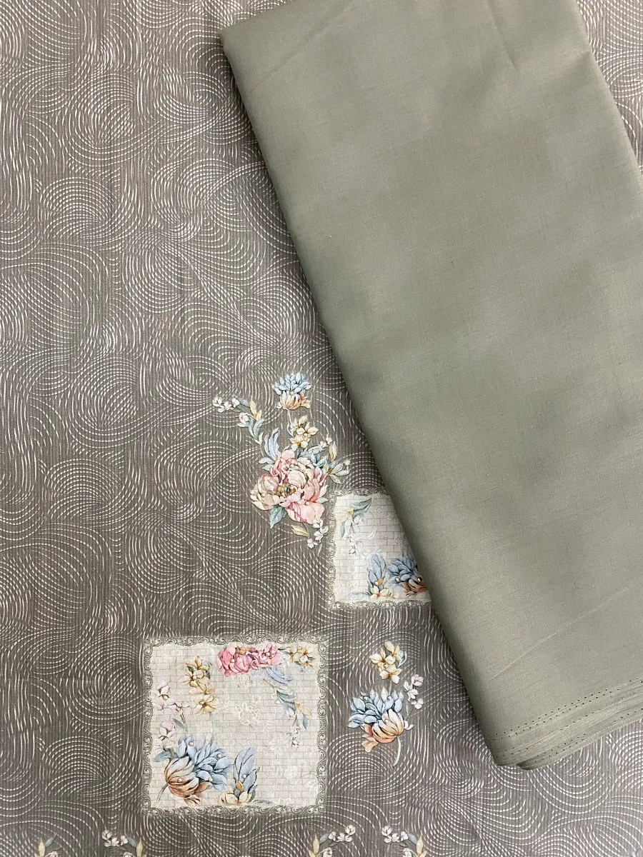 Cotton | Mouse Brown | Thread Work & Lace Work & Printed | Unstitched