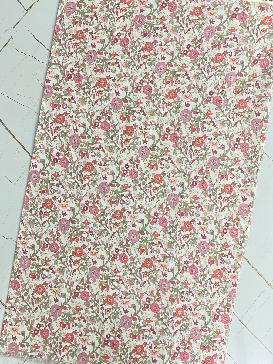 Cotton Muslin | Cream Pink Sky Blue Dense Floral | Printed | Unstitched Suit