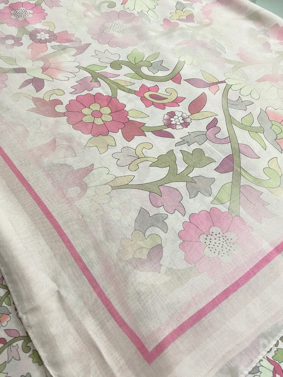 Cotton Muslin | Cream Pink Sky Blue Dense Floral | Printed | Unstitched Suit