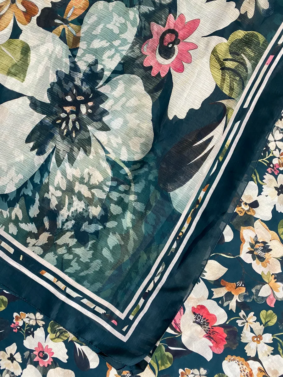 Cotton Muslin | Dark Teal Floral | Printed | Unstitched Suit