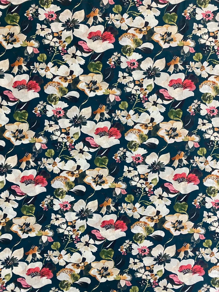 Cotton Muslin | Dark Teal Floral | Printed | Unstitched Suit
