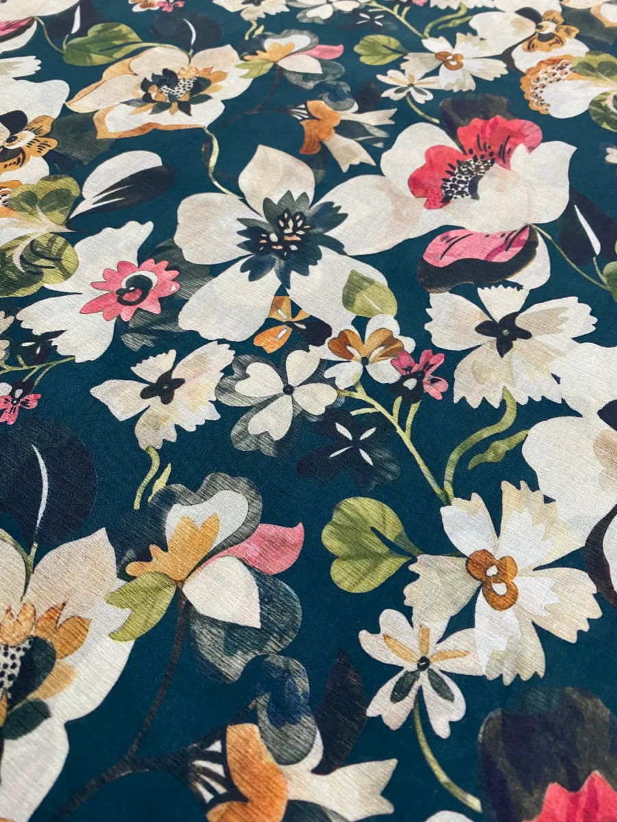 Cotton Muslin | Dark Teal Floral | Printed | Unstitched Suit