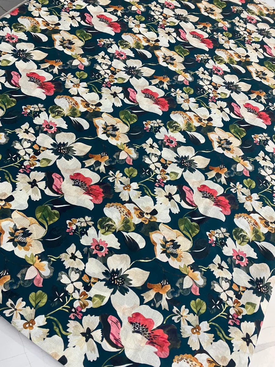 Cotton Muslin | Dark Teal Floral | Printed | Unstitched Suit