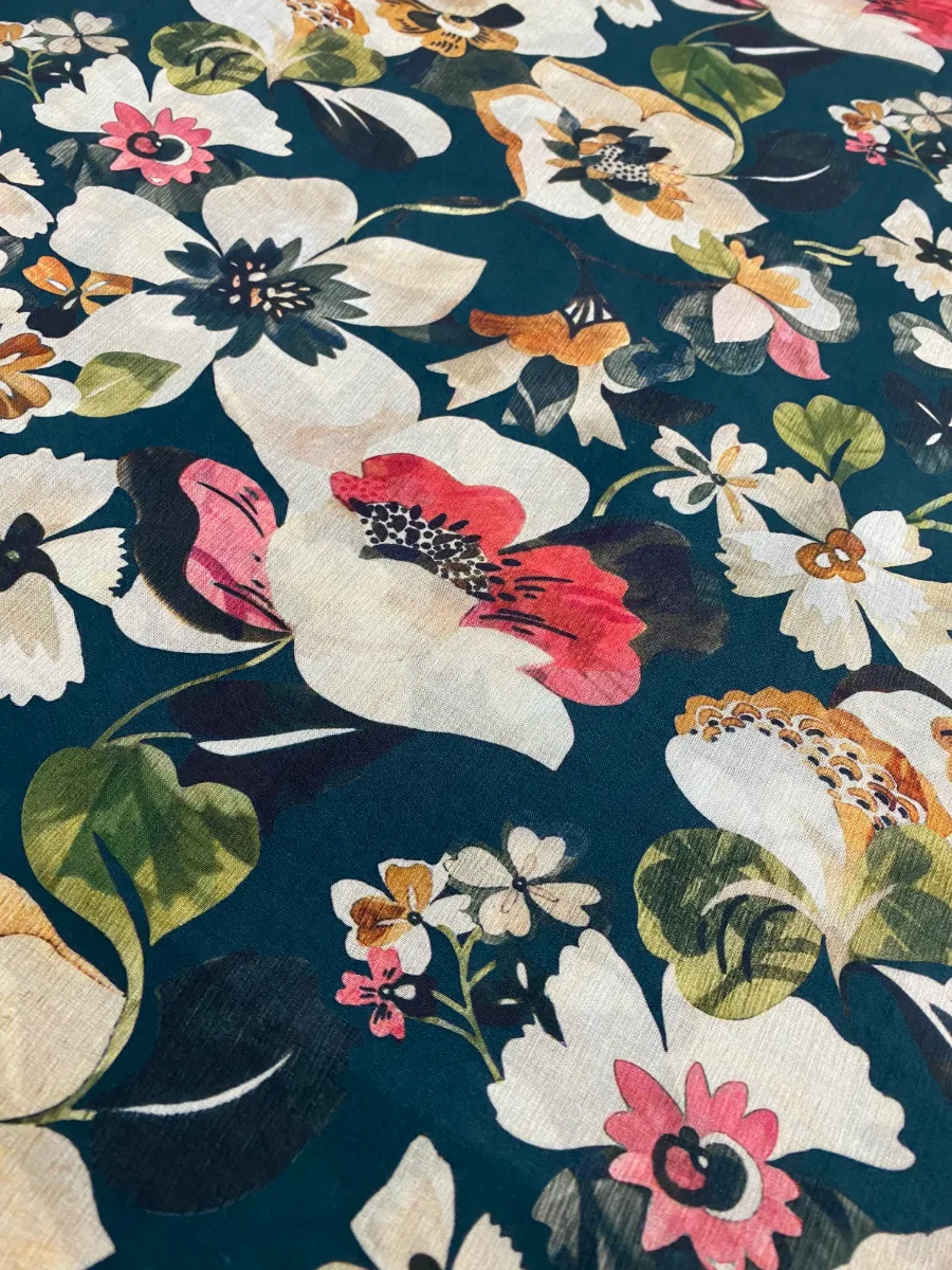 Cotton Muslin | Dark Teal Floral | Printed | Unstitched Suit