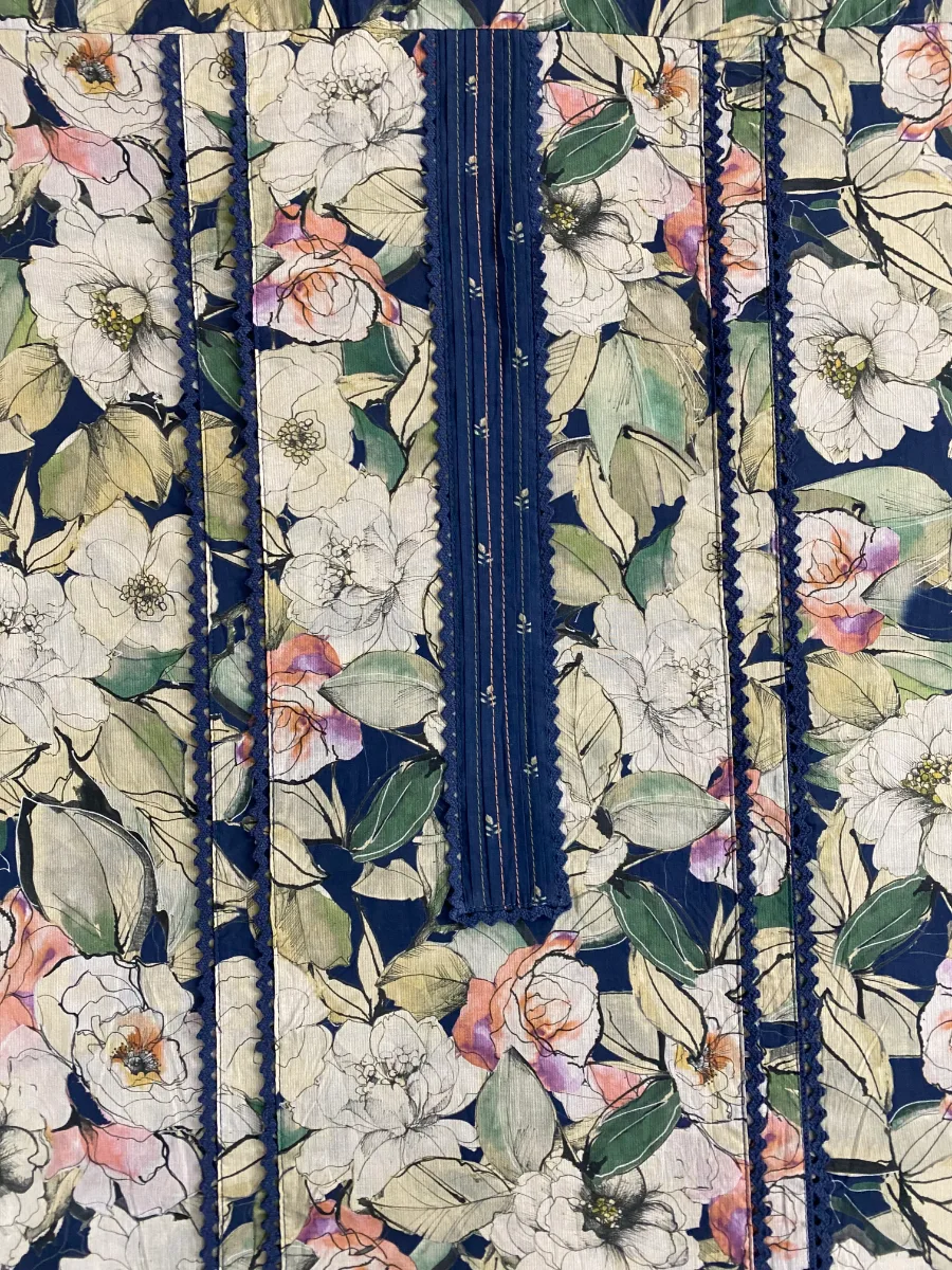 Cotton Muslin | Deep Navy Blue | Printed Floral | Unstitched Suit