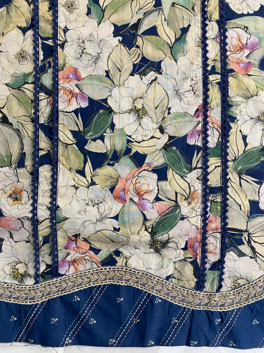 Cotton Muslin | Deep Navy Blue | Printed Floral | Unstitched Suit