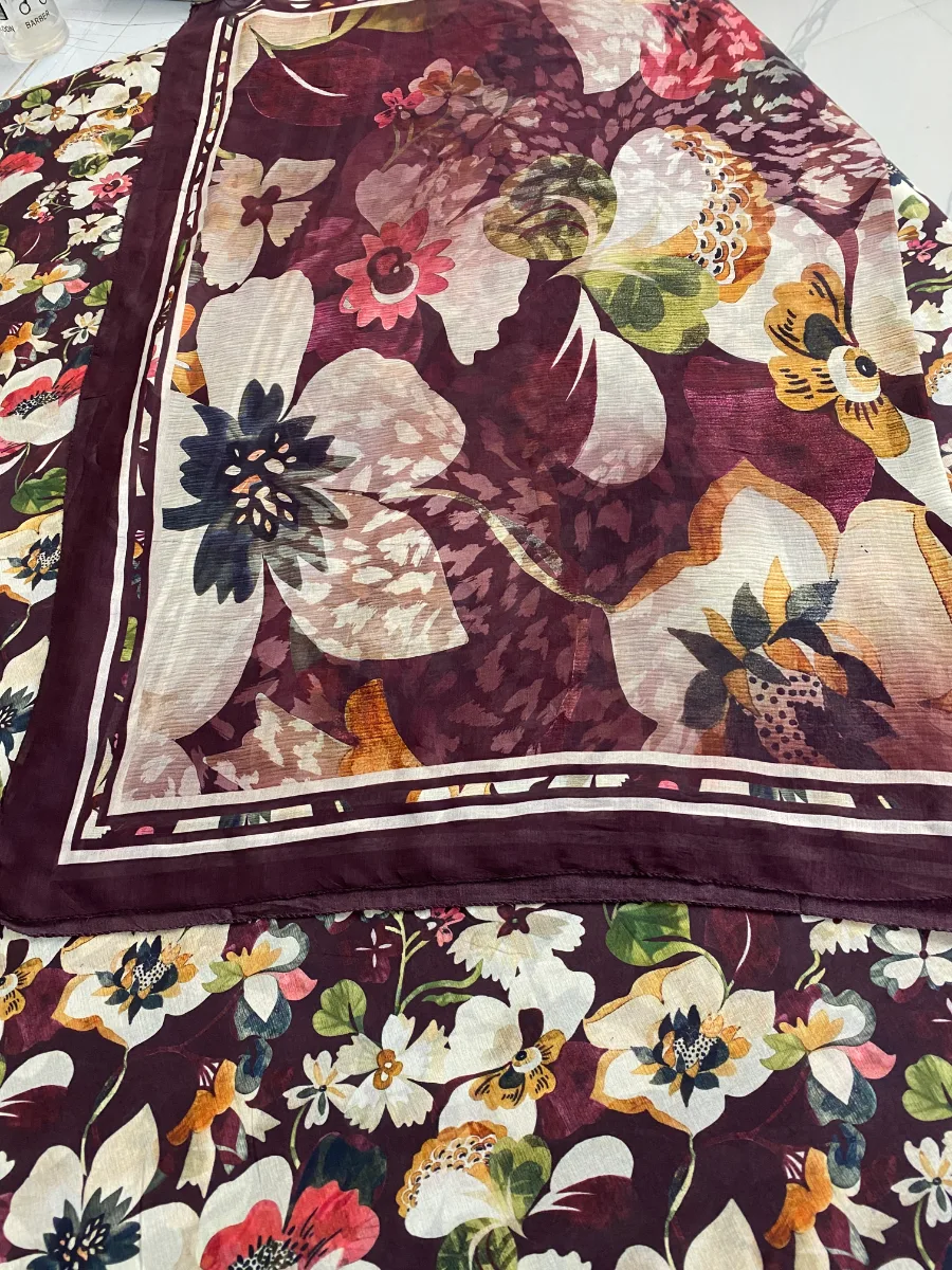 Cotton Muslin | Maroon Floral | Printed | Unstitched Suit