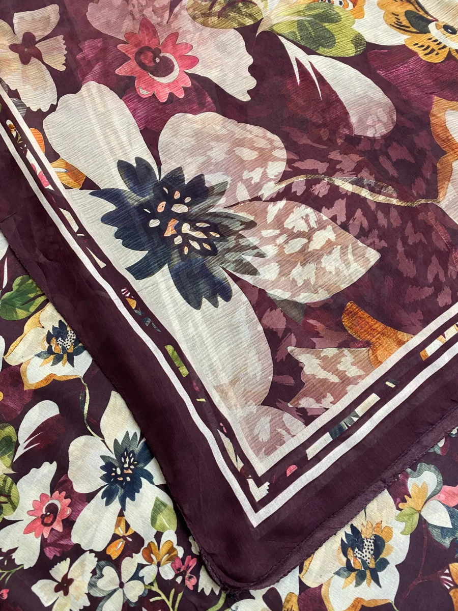 Cotton Muslin | Maroon Floral | Printed | Unstitched Suit
